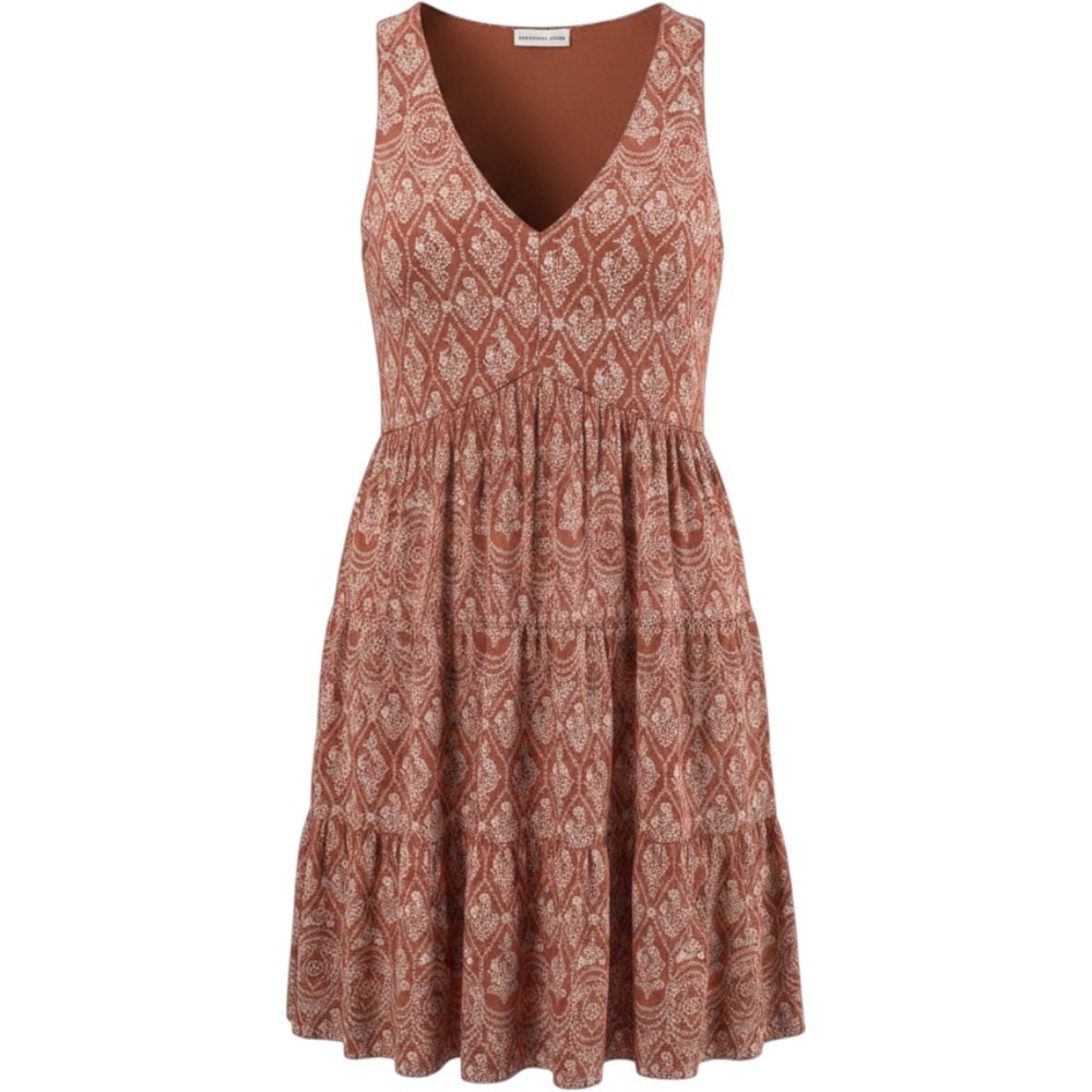 Sincerely Jules Dress Women Medium Rust Print Boho Tiered V-Neck Sleeveless